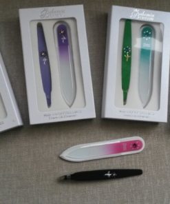 Pincet + nagelvijl (90/2 mm) in doosje met Swarowski steentjes