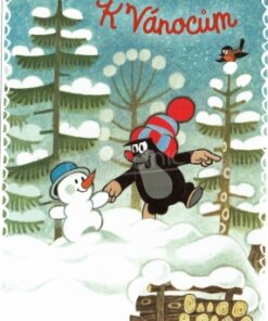 Krtek -  kerstkaart - aan de wandel met de sneeuwpop - 14221