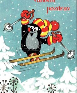 Krtek -  kerstkaart - Krtek aan het skispringen (vierkant)