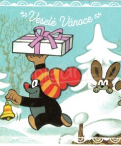 Krtek -  kerstkaart - Krtek met cadeautje en bel - 14220