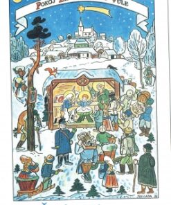 Josef Lada -  kerstkaart - Bij de kerststal (1938)