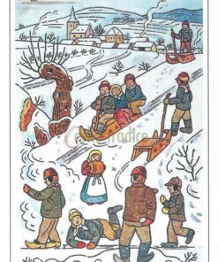 Josef Lada -  kerstkaart - Winterpret (1953)